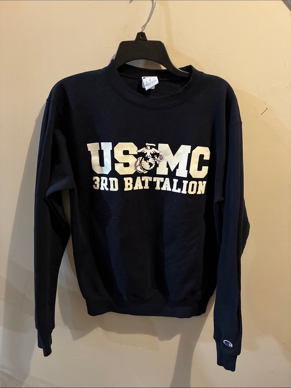 Champion Navy Crewneck Sweatshirt with White USMC 3rd Battalion Graphic